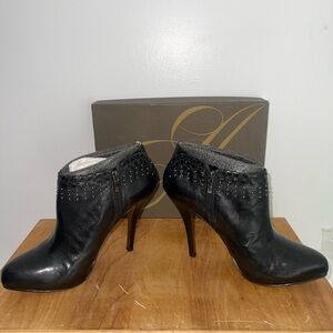 Enzo Angiolini Black Leather Studded Ankle Boots Booties
